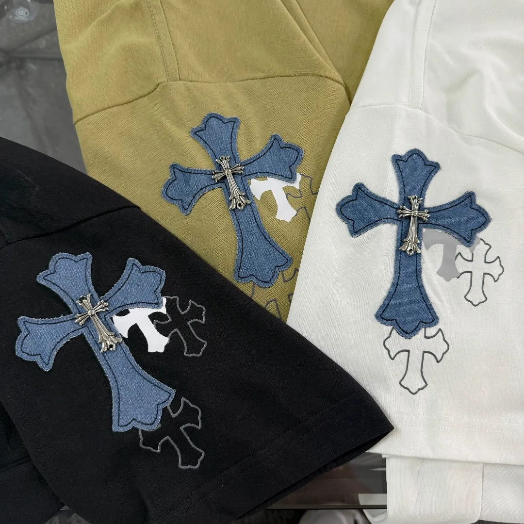 P180 Chrome hearts 25 high version fabrics made of 300 grams of high-density cotton, no deformation, no shrinkage, complete with three labels, same style for men and women, process; printing + denim patch embroidery process + original metal label Color: black white khaki SIZE: S-XL